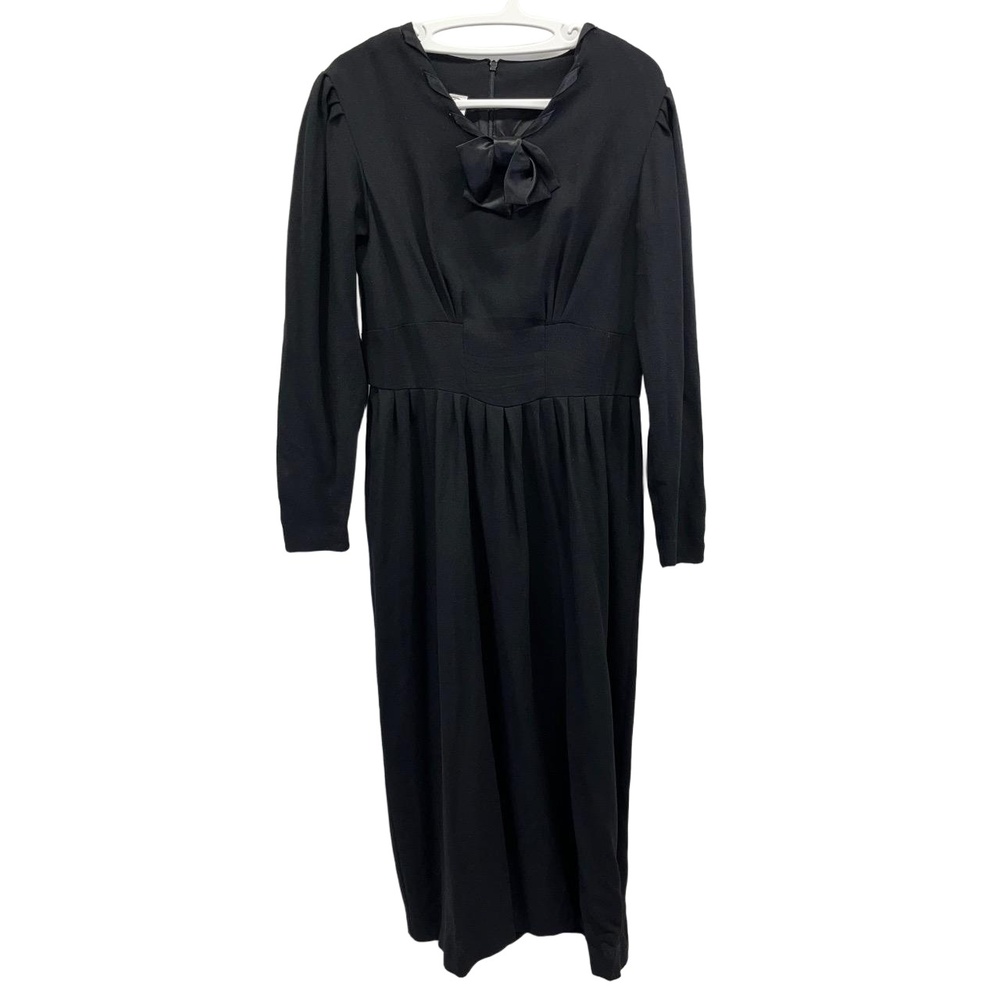 VTG Laura Ashley Womens Black Wool Bow‎ Detail Wool L/S Sheath Dress Sz 14